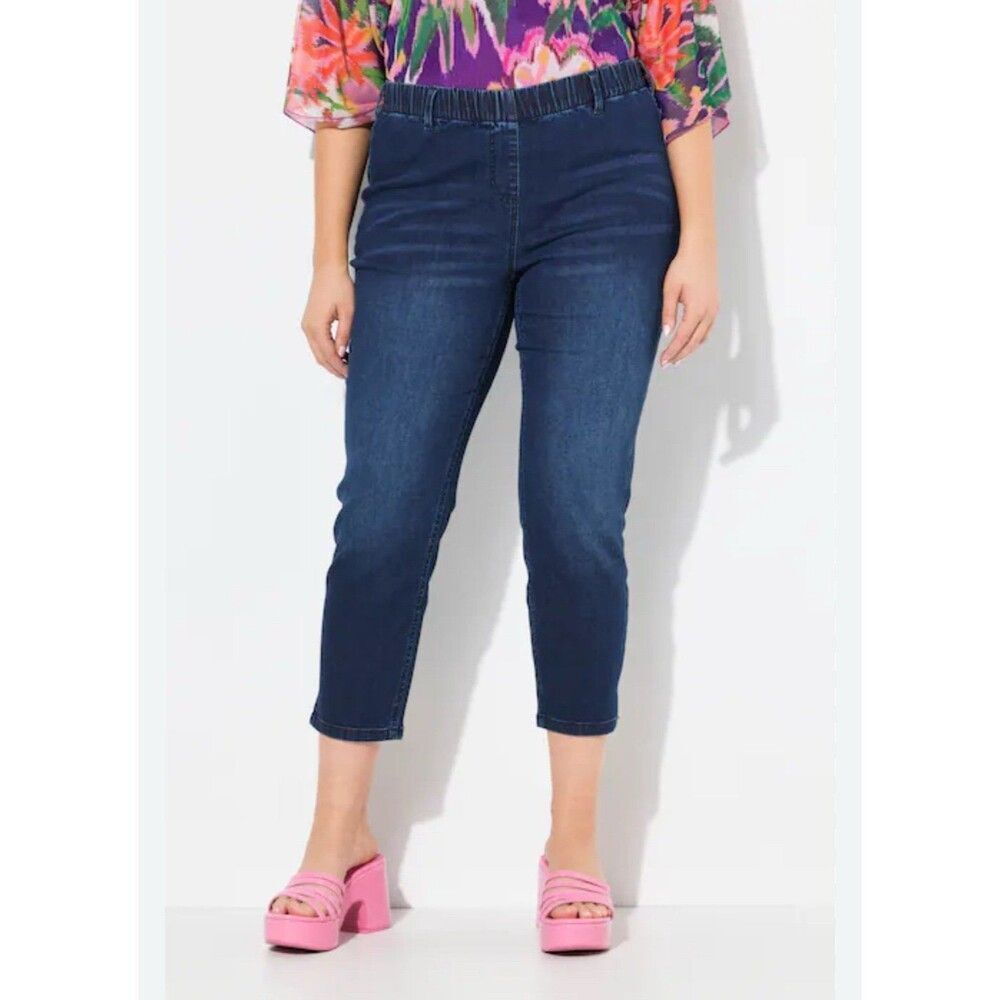 Juicy Couture NWT Plus Size 24W Blue Denim Pull On Elastic Waist Cropped Jeans